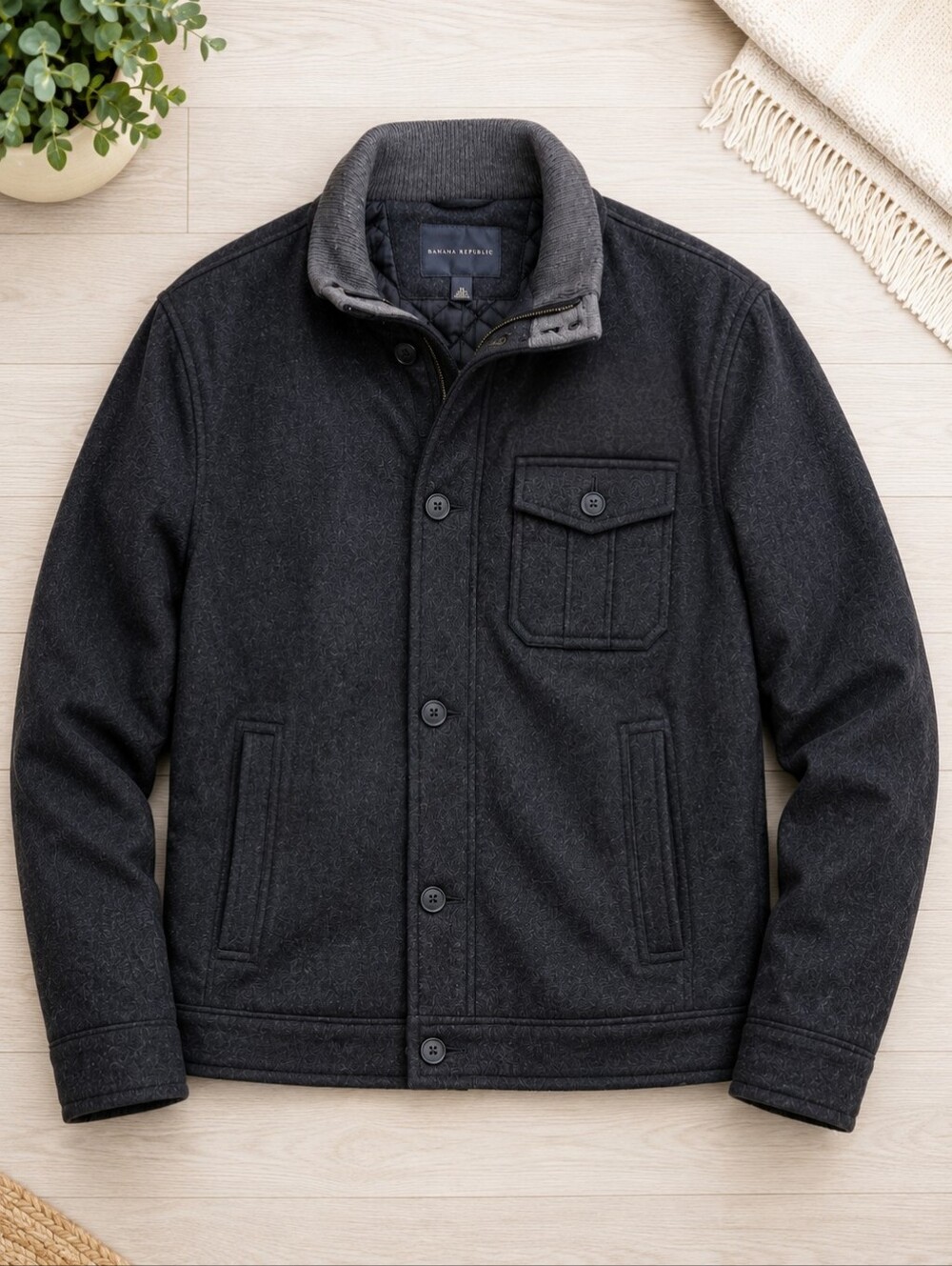 Banana Republic Men’s Wool Blend Charcoal Jacket XL Quilted Lined